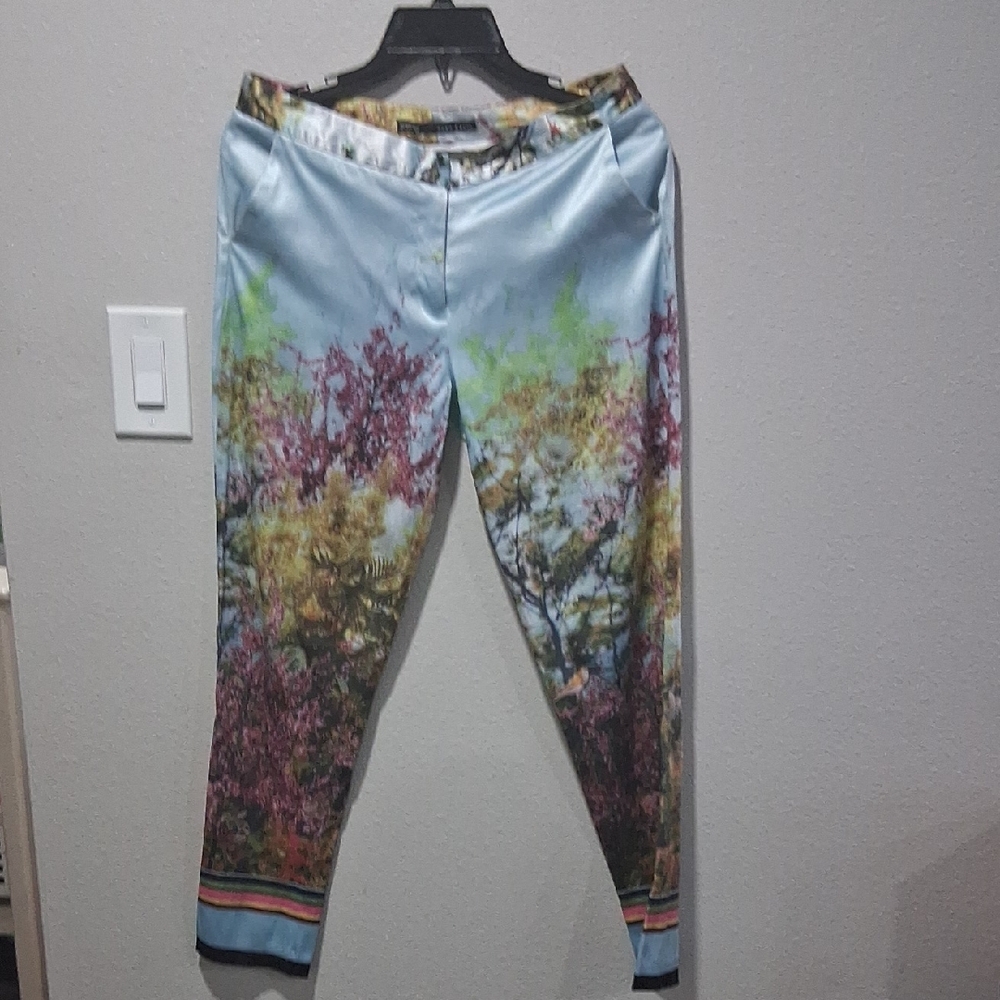 Zara Light Blue Floral Print Skinny Pants